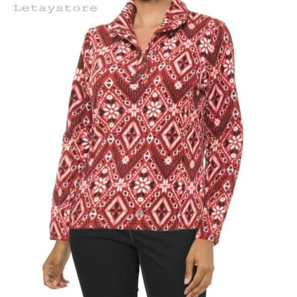 NWT North River Cozy Shawl Neck Long Sleeve Printed Shirt Top